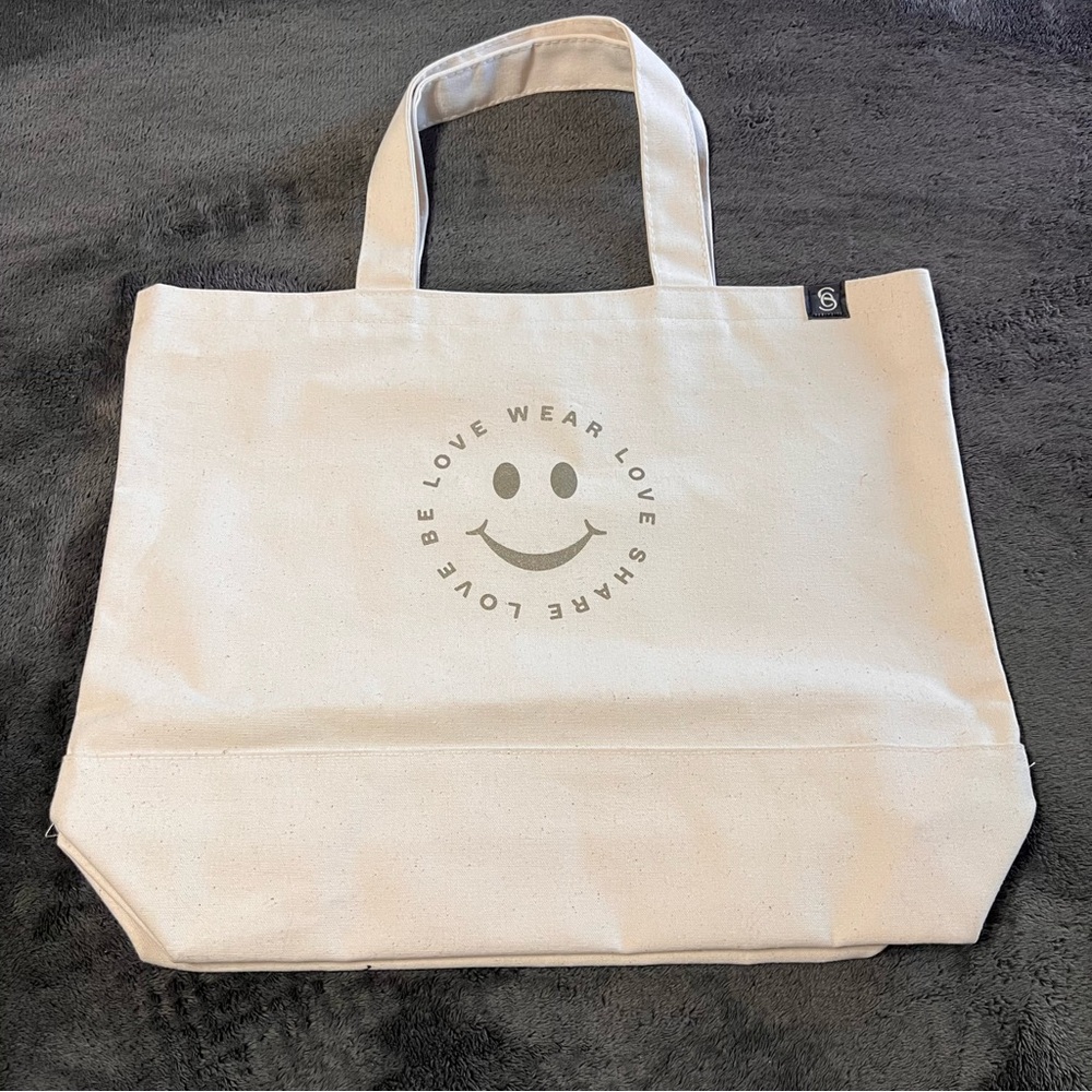 Sydney Evan large Beige Canvas Tote with Smiley Design